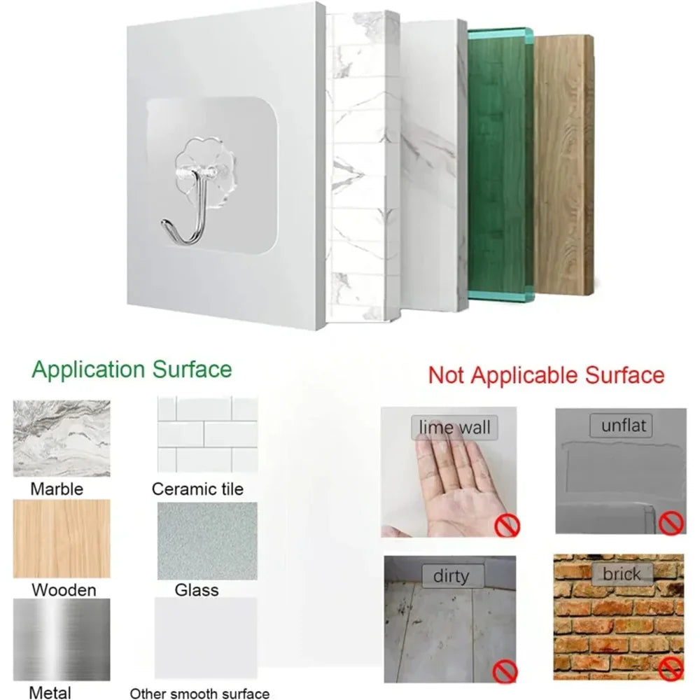 10/20/30Pcs Heavy‑Duty Self‑Adhesive Wall Hooks Punch‑Free No‑Drill Sticky Hooks Waterproof Oilproof Damage‑Free Hanger Storage