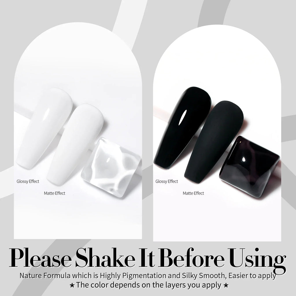 BORN PRETTY 10ml Black And White Gel Nail Polish Translucent Black Milky White Jelly Nude Nail Gel Polish For All Seasons