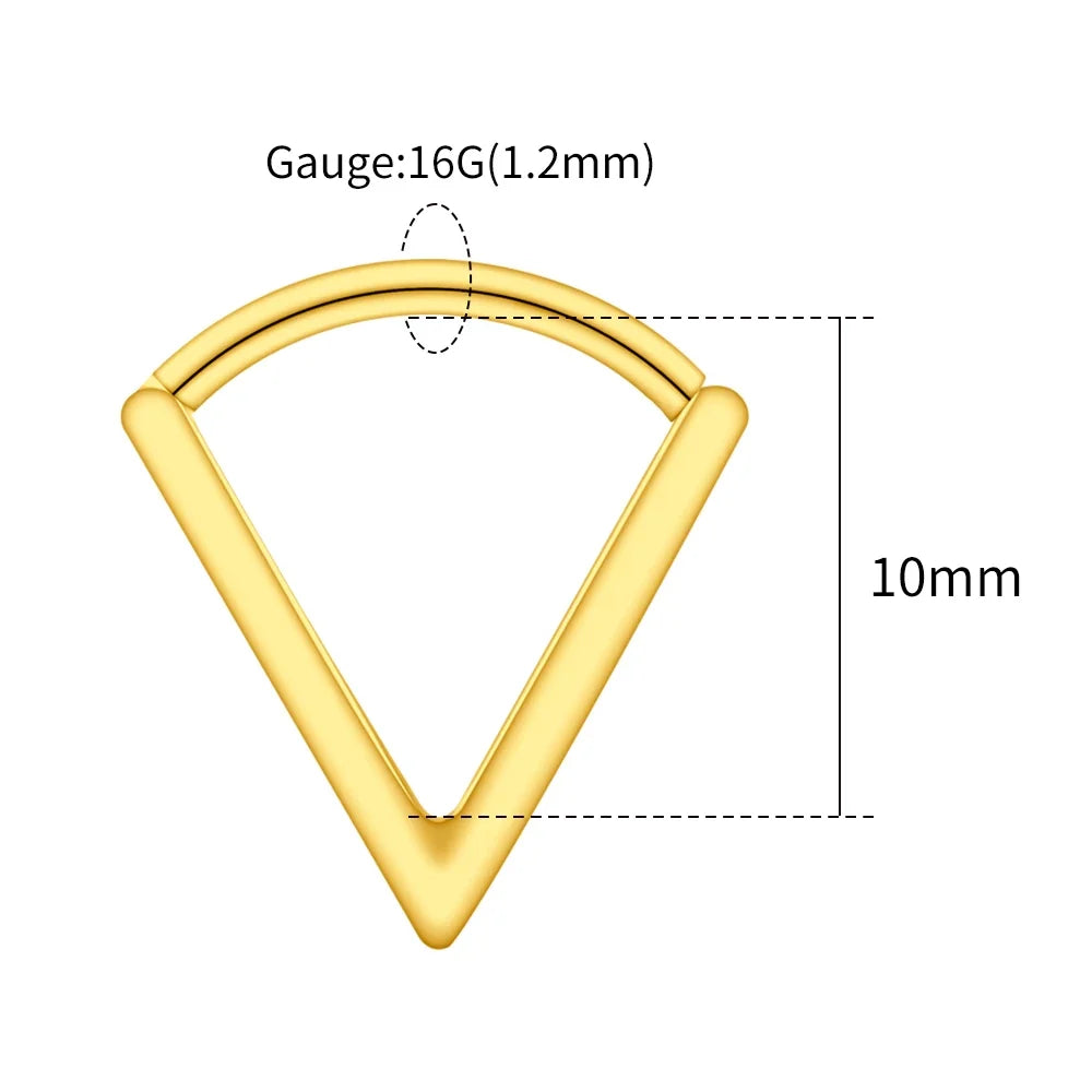 Right Grand ASTM F136 Titanium Triangle Huggie Hoop Earring 16G Simple Geometric V-Shaped Septum Nose Clicker Ring