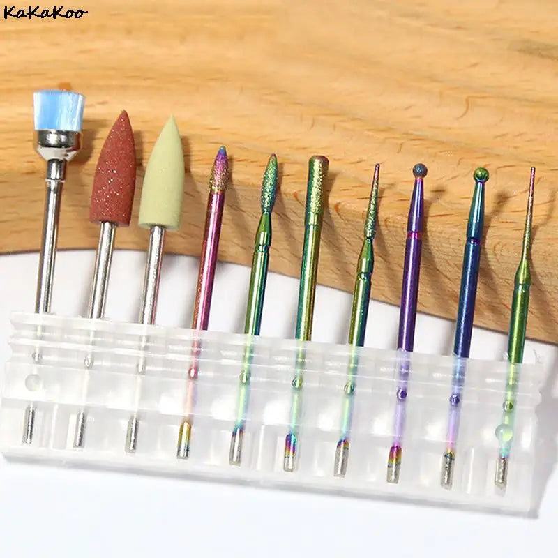 10 In 1 Nail Drill Bits Sets Electric Nail Drill Kit 3/32" Tungsten Carbide Nail Files Manicure Pedicure Set Home Salon Use