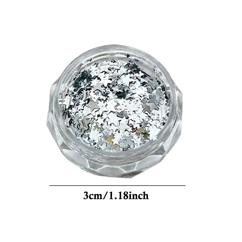 1 Box 3D Mini Nail Art Charms Round Heart Star Sequin Flakes Silvery Shiny Accessories For Manicure