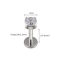 Right Grand ASTM F136 Titanium CZ Gem Internally Threaded Labret Monroe Lip Ring Tragus Nail Helix Earring Stud 16G 6/8/10mm Bar