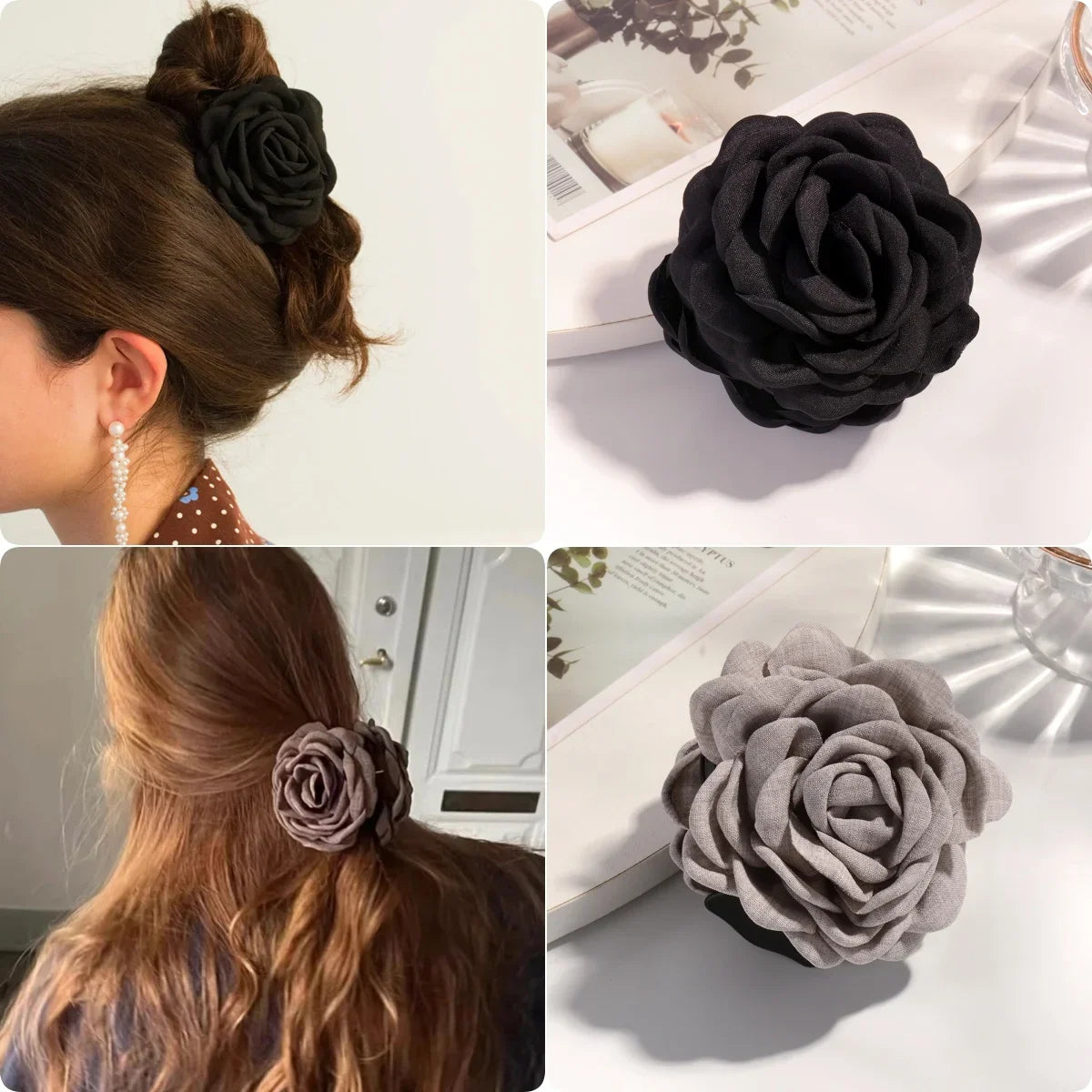 16 Colors Sweat Medium Size Cotton Fabric Rose Flower Hair Claw Clips for Women Korean Ctach Shark Clamp Hair Accessories 2024