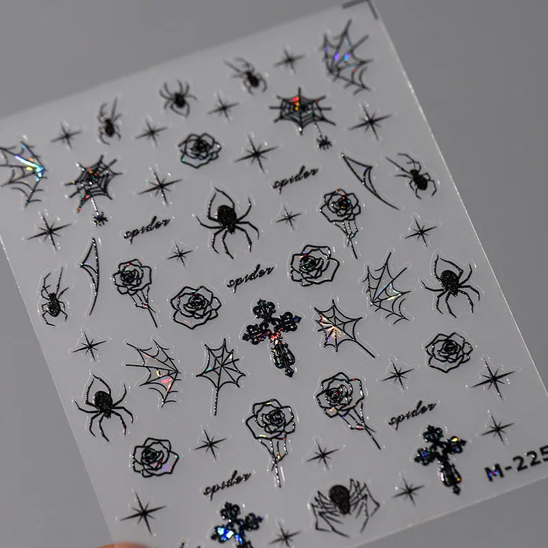 Halloween Nails Sticker Decoration 5D Retro Gilding Bat Cross Ghost Self Adhesive Nail Art Stickers DIY 3D Chic Manicure Decals