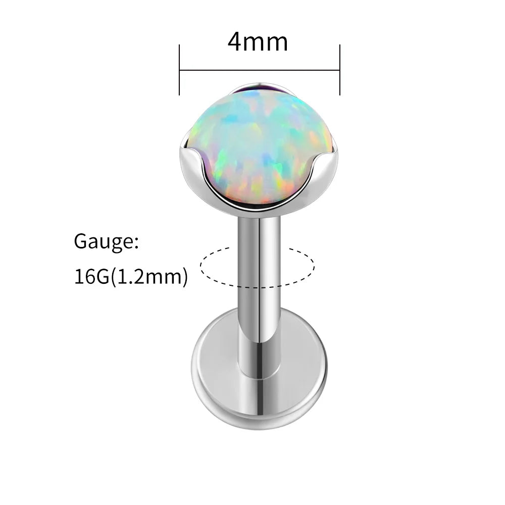 Right Grand ASTM F136 Titanium 3/4/5mm Opal Flat Back Earring 16G Dainty Tragus Nose Cartilage Medusa Stud Lip Piercing Jewelry