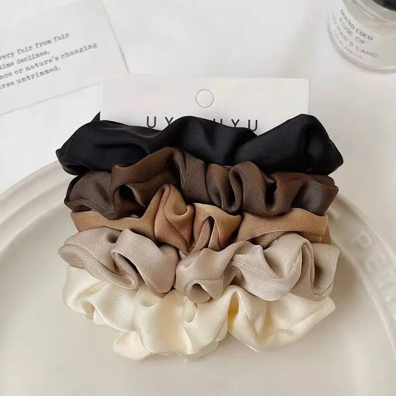 3/5Pcs Elegant Ponytail Holder Rubber Band Elastic Hairband Hair Accessories Silk Satin Scrunchies Women Solid Color Hair Rope
