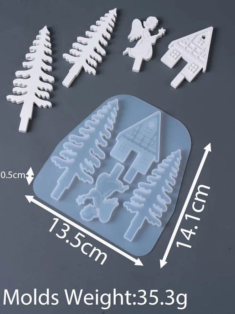 Christmas Decor Star Candle Holder Silicone Mold DIY Christmas Tree Angel Elk Santa Claus Candlestick Plaster Resin Craft Molds
