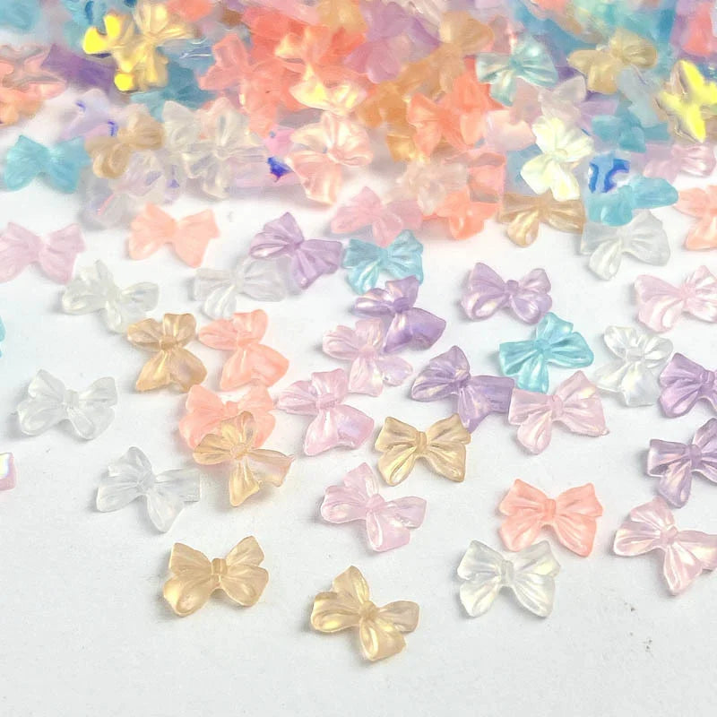 50pcs 3D Aurora Clear Resin Bow Nail Art Charms Cute Butterfly Glitter Nails Decoration Supplies Jewelry Accessories DIY