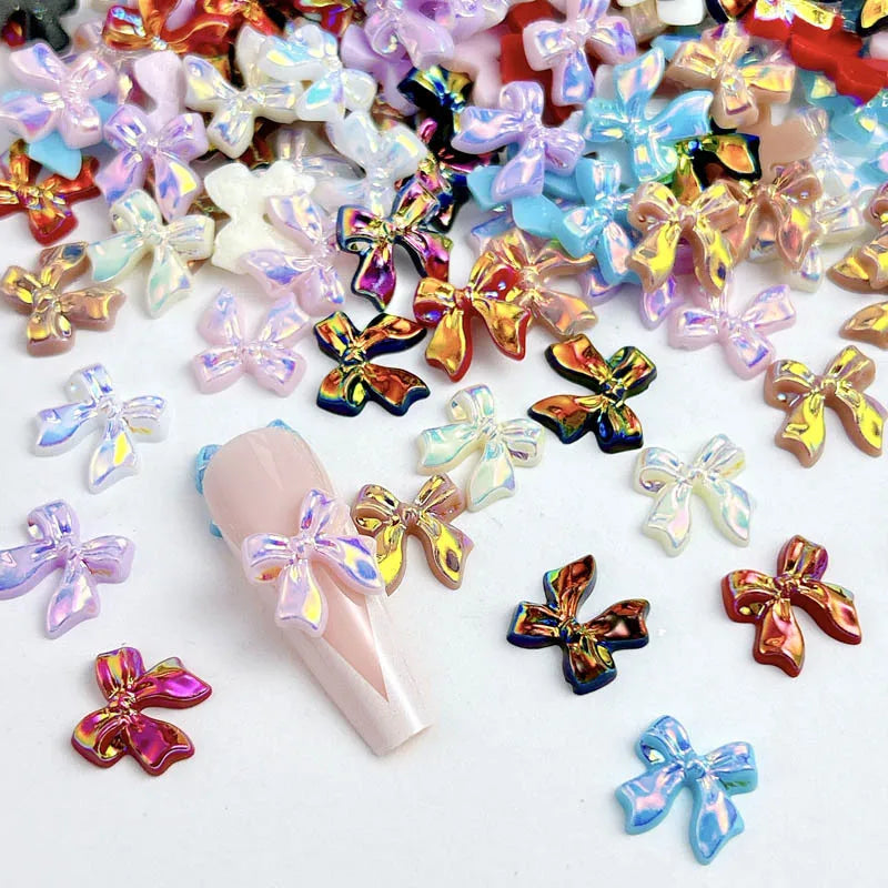 50pcs 3D Aurora Clear Resin Bow Nail Art Charms Cute Butterfly Glitter Nails Decoration Supplies Jewelry Accessories DIY