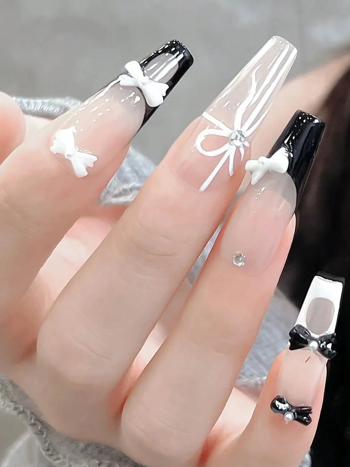 50pcs Mix Color Bow with Pearl Korea Style Nail Art Charms 3D Pink Black White Bowknot Nail Accessories DIY Design