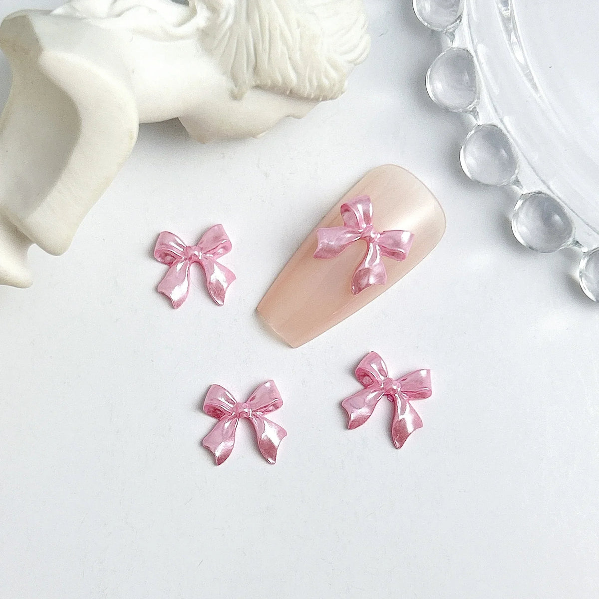 50pcs 3D Aurora Clear Resin Bow Nail Art Charms Cute Butterfly Glitter Nails Decoration Supplies Jewelry Accessories DIY