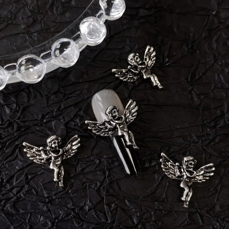 10pcs Gothic Punk Style Nail Art Charms Antique Silver Alloy  Jesus Catholic Cross Accessories Devil Angel Nail Decorations