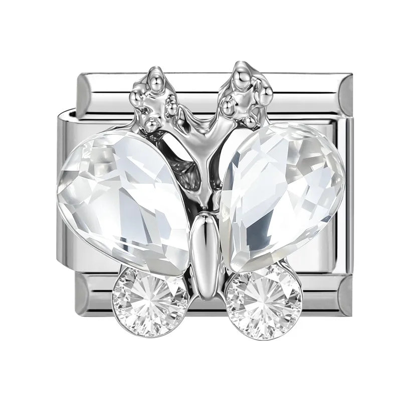 Y2K Romantic Heart Eyes Star Bow Knot Butterfly Zircon Charm Italian Links Fit 9mm Bracelet Stainless Steel Making DIY Jewelry