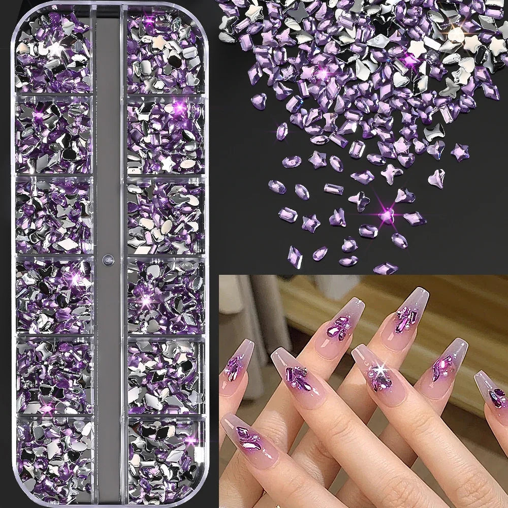 12Grids Ocean Gold Nail Art Charms Shell/Seahorse/Starfish White Half Round Pearl Gems 3D Mixed Punk Manicure Metal Rivets Studs