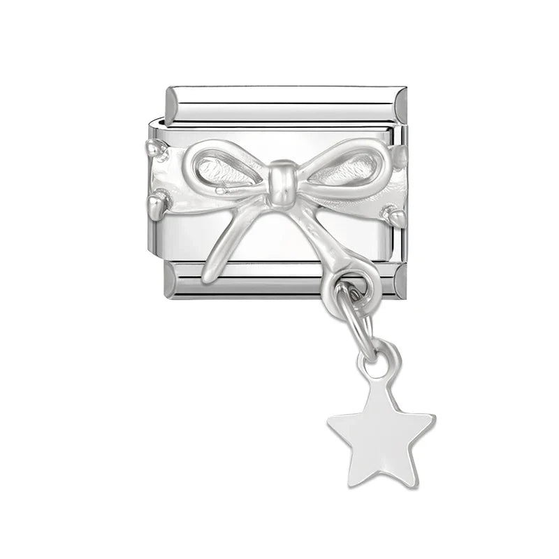 Y2K Romantic Heart Eyes Star Bow Knot Butterfly Zircon Charm Italian Links Fit 9mm Bracelet Stainless Steel Making DIY Jewelry