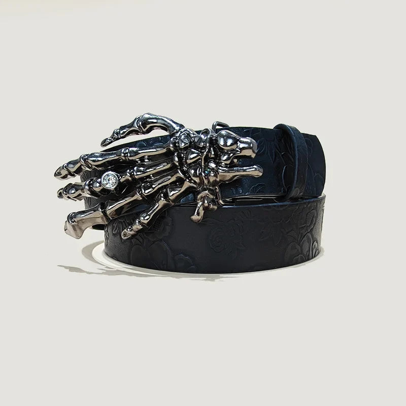 Punk Skull Plus Size Leather Belt For Women and Men Harajuku Gothic Y2K Embossed Skeleton Hand Decoration Halloween Accessories