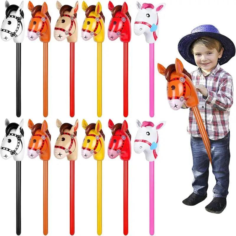 1Pcs Inflatable Horse Head Balloon Blow Up Pony Stick Toy Halloween Party Supplies Inflatable Stick Children's Toys