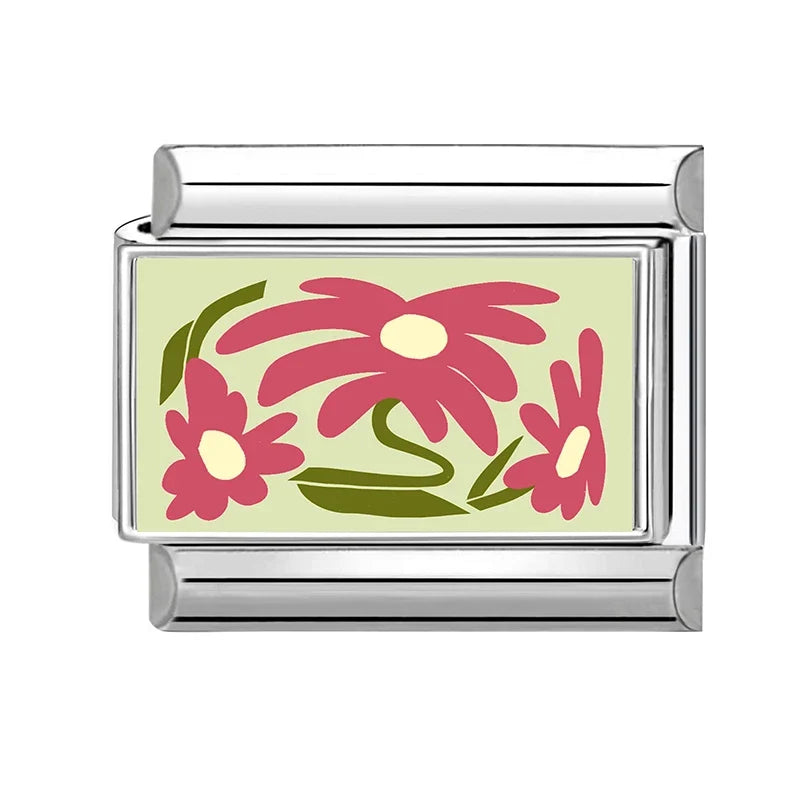 Fashion Colored Color Charms Flowers Lycoris Radiata Italian Link Fit 9mm Stainless Steel Bracelet Jewelry Making DIY Gift
