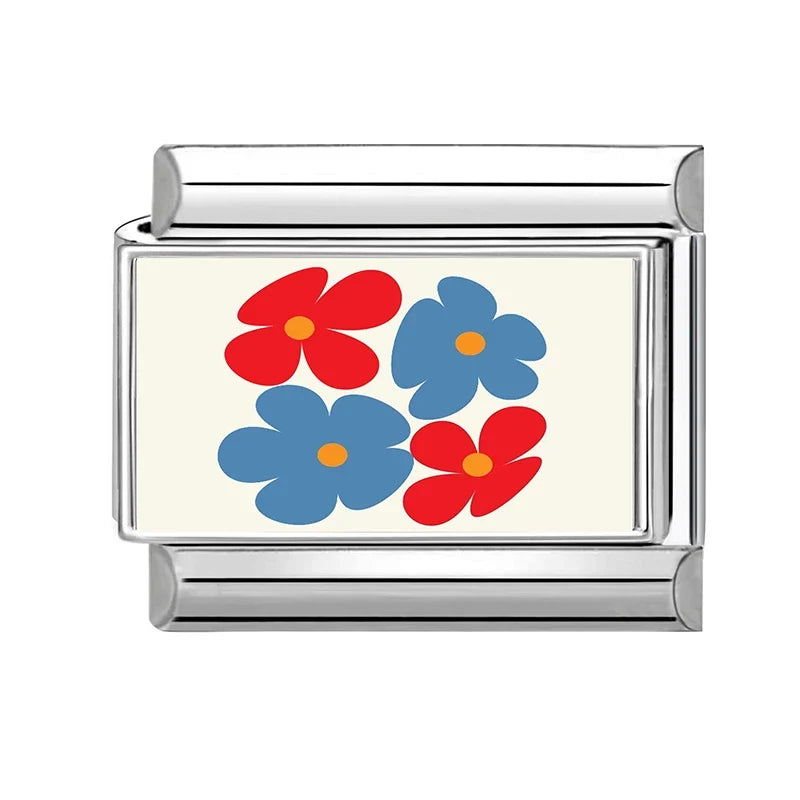 Fashion Colored Color Charms Flowers Lycoris Radiata Italian Link Fit 9mm Stainless Steel Bracelet Jewelry Making DIY Gift