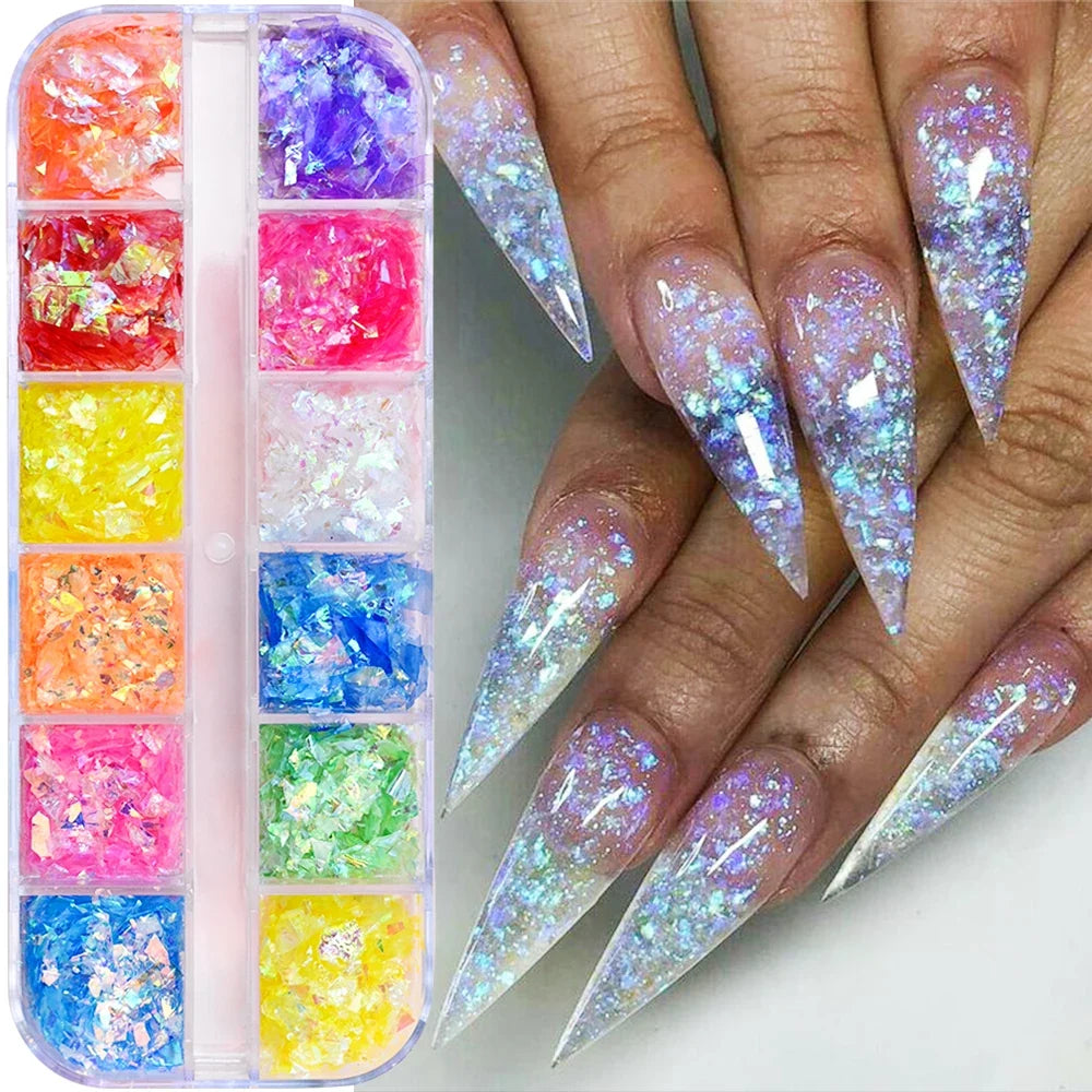12Grids Ocean Gold Nail Art Charms Shell/Seahorse/Starfish White Half Round Pearl Gems 3D Mixed Punk Manicure Metal Rivets Studs