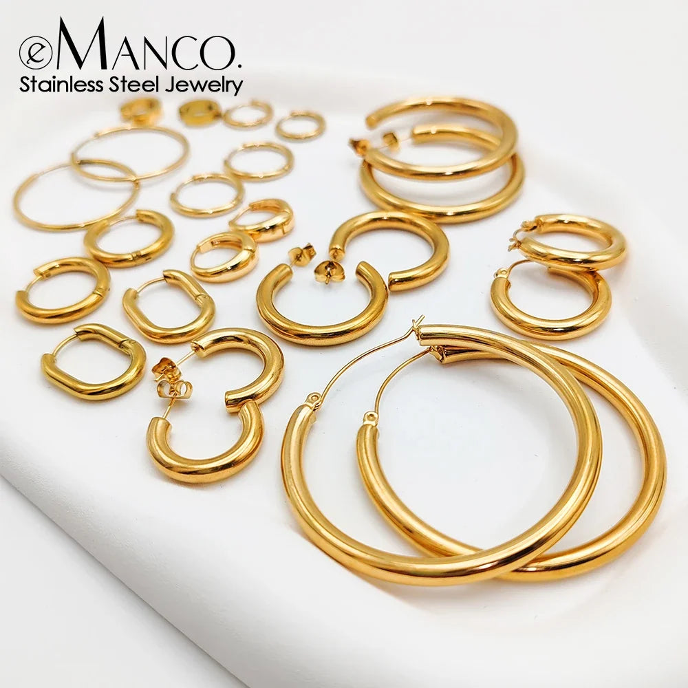 EMANCO Fashion Gold Size Circle Earrings Women's Jewelry Accessories Classic Stainless Steel Earrings Wholesale
