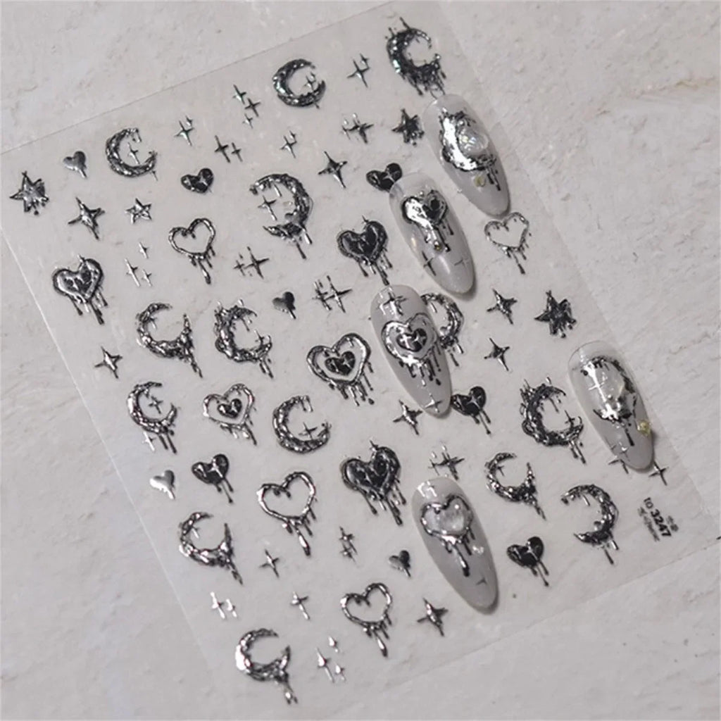1pcs New 5D Bronzing Punk Heart Moon Nail Art Charms Gothic Star Adhesive Slider Press on Nail Decoration Decals Accessories DIY